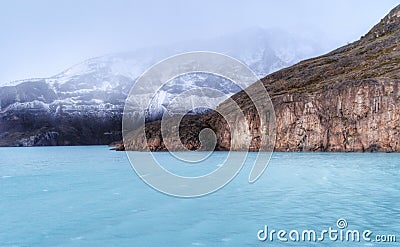 Perito moreno glacier calafate winter season vacations outdoors nature awe beauty landscape frozen lake snowy mountains Stock Photo