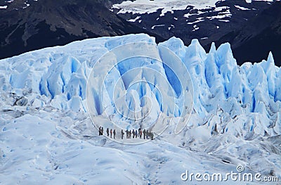 Perito Moreno Glacier Mini Trekking with Tourists, Santa Cruz Argentina Editorial Stock Photo