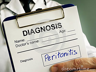 Peritonitis diagnosis. Doctor holds medical documents Stock Photo