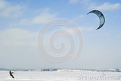 Snowkiter on the ice of the Kama Reservoir Editorial Stock Photo