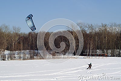 Snowkiter on the ice of the Kama Reservoir Editorial Stock Photo