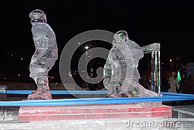 PERM, RUSSIA - JAN 11, 2014: Illuminated sculpture ice players Editorial Stock Photo