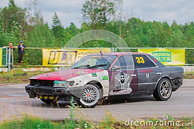 PERM, RUSSIA - JUL 22, 2017: Drifting fast car on race track Editorial Stock Photo