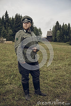 PERM, RUSSIA - JULY 30, 2016: Historical reenactment of World War II, summer, 1942. German officer Editorial Stock Photo