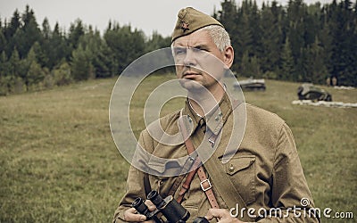 PERM, RUSSIA - JULY 30, 2016: Historical reenactment of World War II, summer, 1942. Soviet officer Editorial Stock Photo