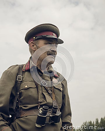 PERM, RUSSIA - JULY 30, 2016: Historical reenactment of World War II, summer, 1942. Soviet officer Editorial Stock Photo