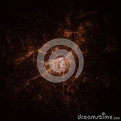 Perm (Russia) street lights map. Satellite view on modern city at night. Stock Photo
