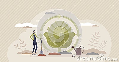 Permaculture farming as sustainable and organic growing tiny person concept Vector Illustration