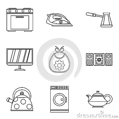 Permanent residence icons set, outline style Vector Illustration