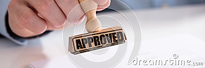 Permit Approve Stamp. Person Hand Stock Photo