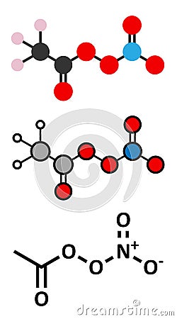 Peroxyacetyl nitrate (PAN) pollutant molecule. Secondary pollutant, found in photochemical smog. Further decomposes into Vector Illustration