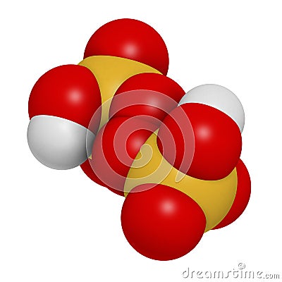 Peroxydisulfuric acid oxidizing agent molecule. 3D rendering. Atoms are represented as spheres with conventional color coding: Stock Photo