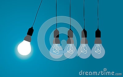 Perpetual motion with light bulbs. Idea concept on blue background, Vector Vector Illustration