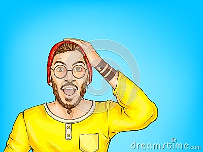 Shocked hipster man with opened mouth vector Vector Illustration