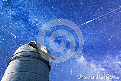 Perseid Meteor Shower in 2017. Falling stars. Milky Way observatory Stock Photo