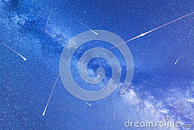 Perseid Meteor Shower in 2016. Falling stars. Milky Way Stock Photo