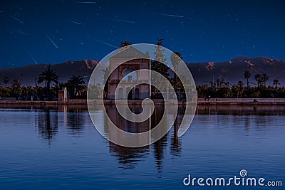 Perseid MEteor Shower at Menara gardens in Marrakech, Morocco, Africa Stock Photo