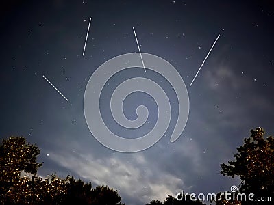 Perseids Meteors in Washington DC in Summer in the Night Sky Stock Photo