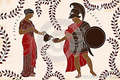 Ancient Greek myth Perseus and Andromeda. Vector Illustration