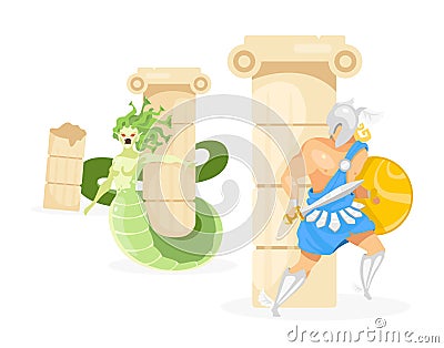 Perseus and Medusa flat vector illustration Vector Illustration