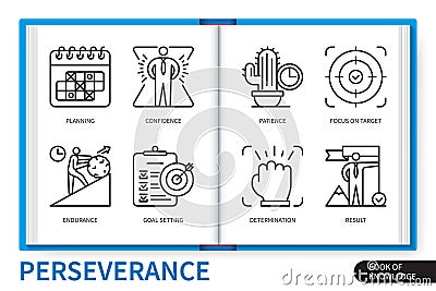 Perseverance infographics linear icons collection Stock Photo