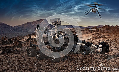 Perseverance - a planetary rover of the NASA Mars 2020 mission and Mars Helicopter, Ingenuity, the purpose of which is to explore Stock Photo