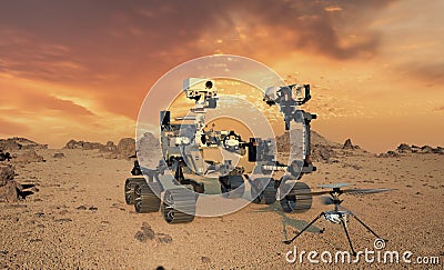 Perseverance - a planetary rover of the NASA Mars 2020 mission and Mars Helicopter, Ingenuity, the purpose of which is to explore Editorial Stock Photo