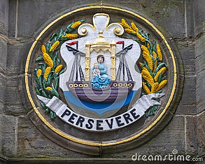 Persevere Symbol on the Mercat Cross in Edinburgh, Scotland Editorial Stock Photo