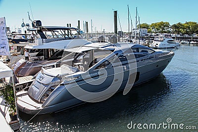 Pershing 70 Yacht exhibit from Ferretti Group in Norwalk boat show Editorial Stock Photo