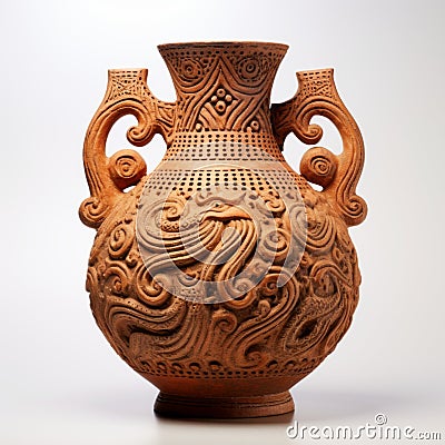 Persian Ancient Pottery Sculpture - Intricate Clay Vase With Elaborate Designs Stock Photo