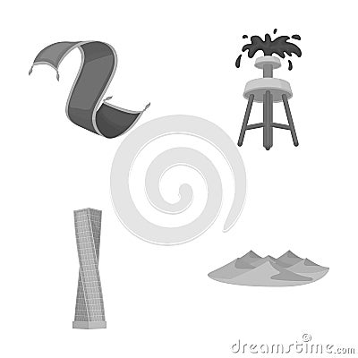 Persian carpet, dunes in the desert, Shanghai Tower, oil well.Arab emirates set collection icons in monochrome style Vector Illustration