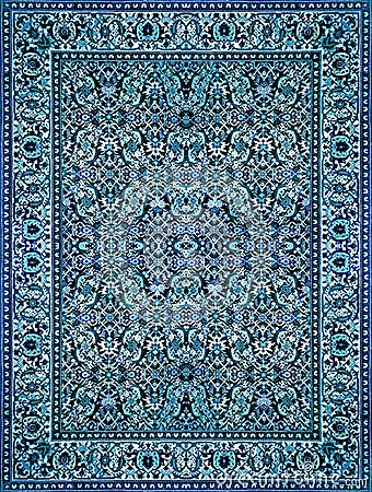 Persian Carpet Texture, abstract ornament. Round mandala pattern, Middle Eastern Traditional Carpet Fabric Texture. Turquoise milk Stock Photo