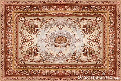 Persian Carpet Texture, abstract ornament. Round mandala pattern, Middle Eastern Traditional Carpet Fabric Texture. Turquoise milk Stock Photo