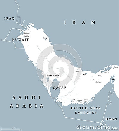 Persian Gulf region political map blue gray Vector Illustration