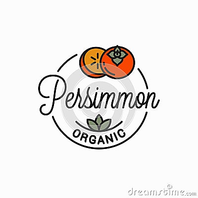 Persimmon fruit logo. Round linear of persimmon Vector Illustration