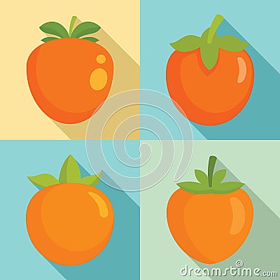 Persimmon icon set, flat style Vector Illustration