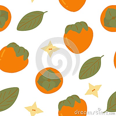 persimmon seamless pattern hand drawn. vector, minimalism. wallpaper, background, textile, wrapping paper. fruit, leaves Vector Illustration