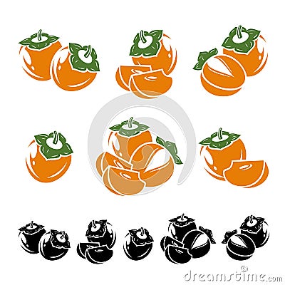 Persimmon set. Vector Vector Illustration