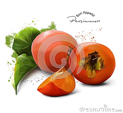 Persimmon and splashes Stock Photo
