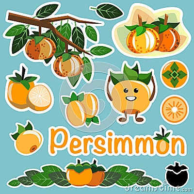 Persimmon vector art stickers and character Vector Illustration