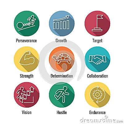 Persistence icon set with image of extreme motivation and drive Vector Illustration