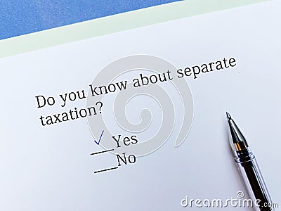 Questionnaire about taxes Stock Photo