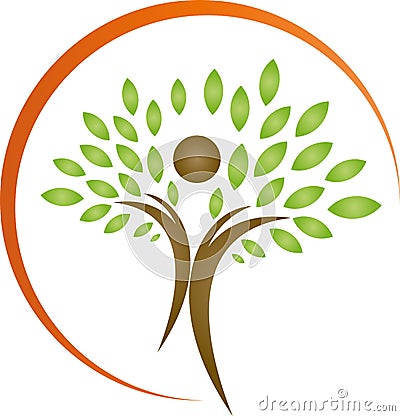 Person as tree and sun logo, Person as tree and sun, person as tree logo, gardener logo Stock Photo