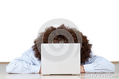 Person behind open laptop Stock Photo
