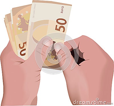 person browsing and counting euro currency- Vector Illustration