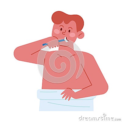 person brushing teeth on bathroom Vector Illustration
