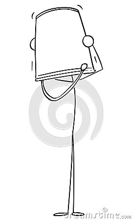 Person With Bucket on Head, Hiding Face from Shame, Vector Cartoon Stick Figure Illustration Vector Illustration