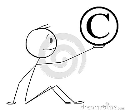 Person or businessman Holding Copyright Symbol, Vector Cartoon Stick Figure Illustration Vector Illustration