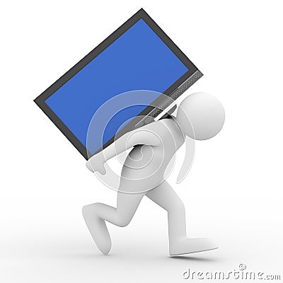 Person carry TV on back Stock Photo