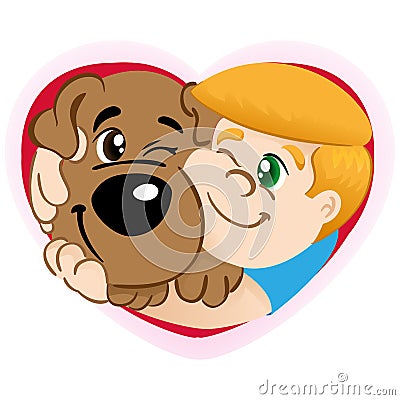 Person Child hugging a dog in a heart Vector Illustration